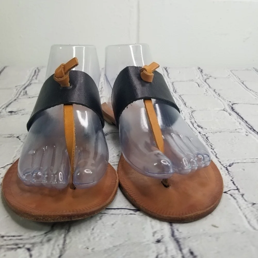 Joie a la plage Nice flat black tan leather thong sandals